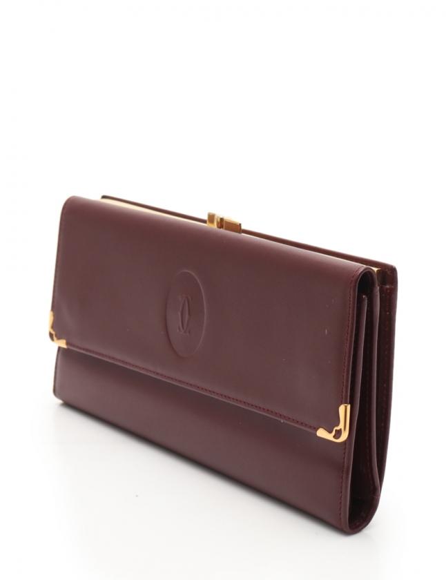 カルティエ マストライン ドゥ がま口 ボルドー レザー ケース カルティエ Cartier がま口長財布 マストライン ボルドー 小物 レザー