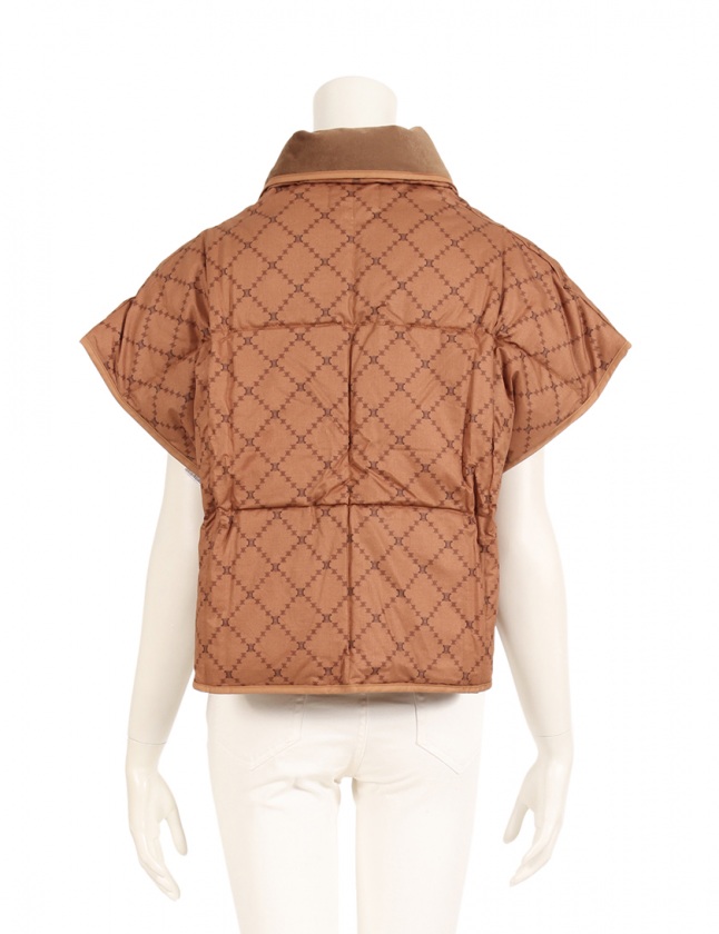 セリーヌ CELINE 羽毛肩当て マカダム 茶 F アウター 総柄 コットン