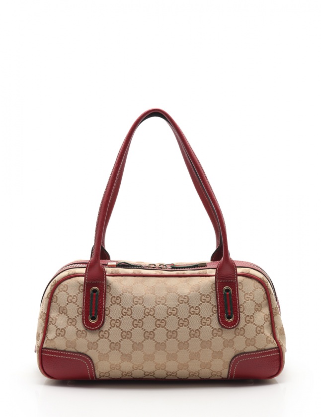 GUCCI グッチ キャンバス レザー ミニボストン ハンドバッグ ベージュ 赤 GUCCI グッチ キャンバス レザー ミニボストン ハンドバッグ ベージュ