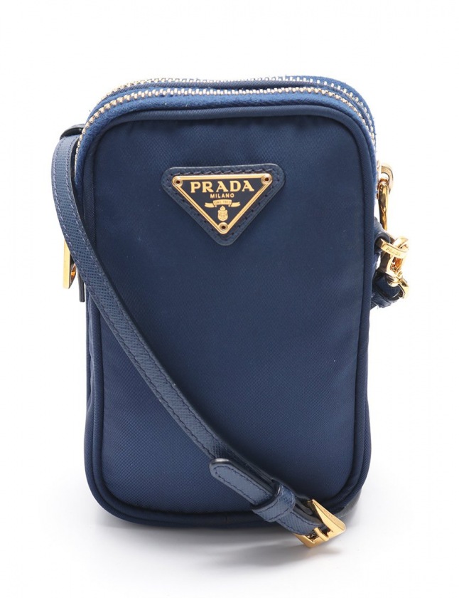 プラダ PRADA ショルダーポーチ 青 ナイロン レザー レディース 114 