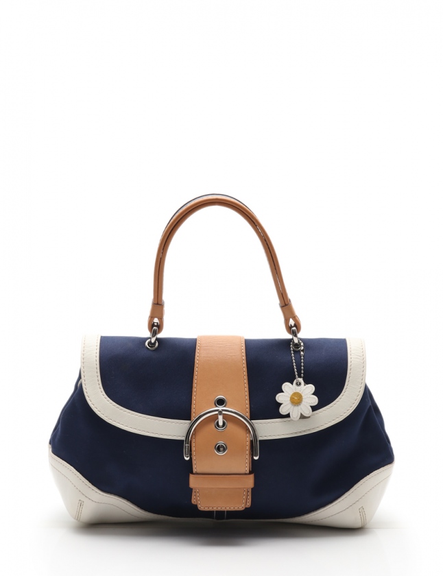 コーチ COACH ハンドバッグ ソーホーツイルトップ ネイビー 白 