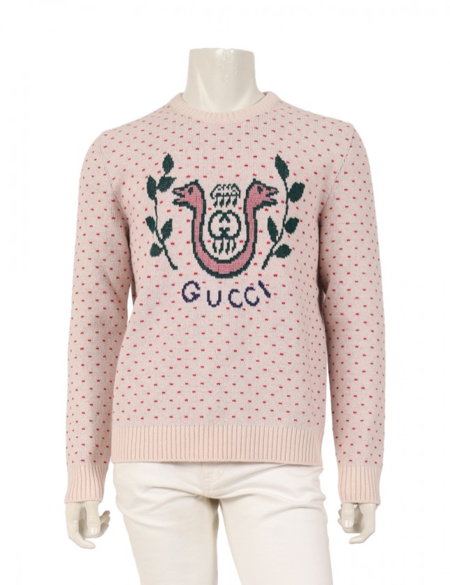 グッチ GUCCI ニット リラとスネークのアルパカ セーター ピンク L 