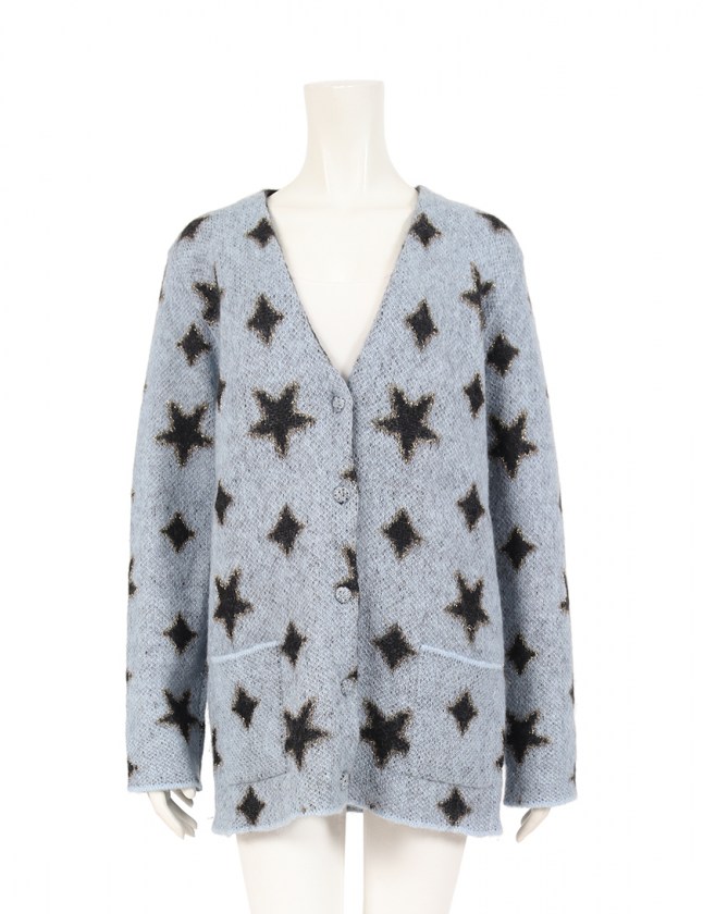 サンローラン パリ SAINT LAURENT PARIS カーディガン 水色 黒 M 