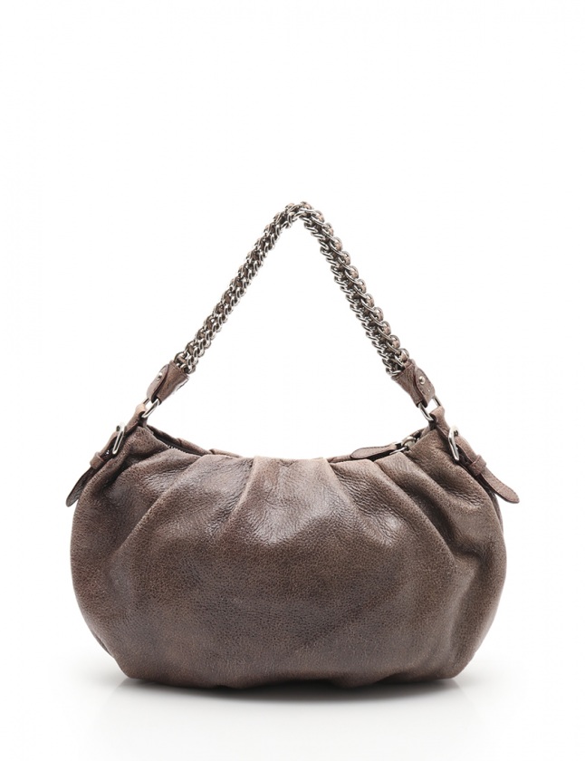 プラダ PRADA チェーンショルダーバッグ グレーブラウン レザー