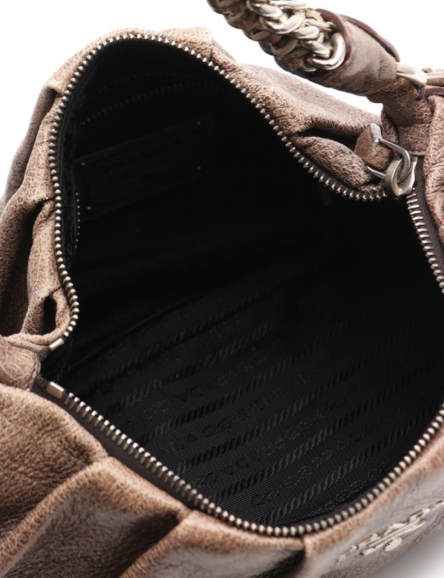 プラダ PRADA チェーンショルダーバッグ グレーブラウン レザー