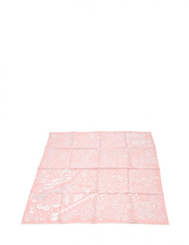 ルイヴィトン LOUIS VUITTON スカーフ ピンク 小物 総柄 シルク