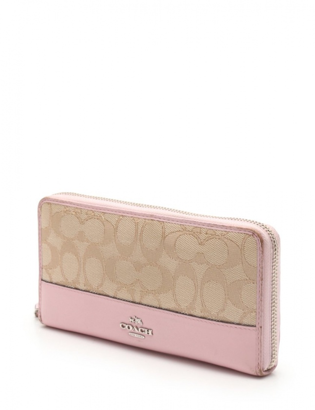 コーチ COACH ラウンドファスナー長財布 ベージュ ピンク 小物 