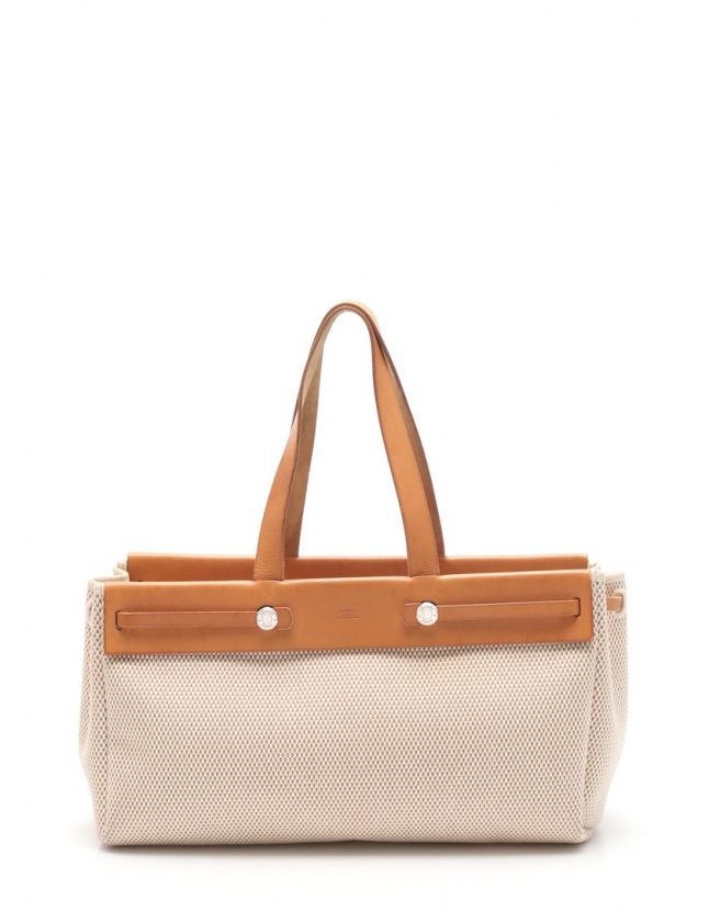 エルメス エールバッグ カバスMM トワルアッシュ×レザー シルバー金具