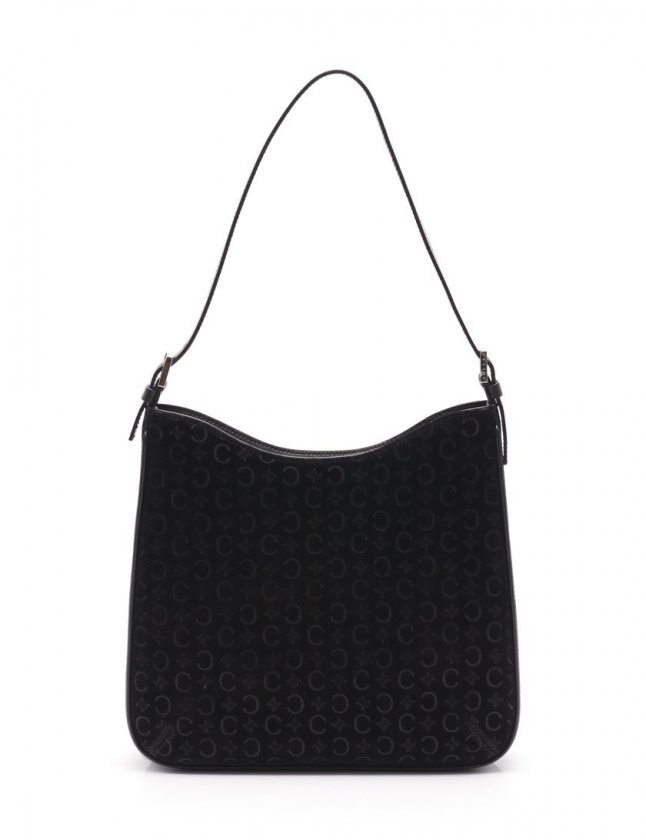 セリーヌ CELINE ショルダーバッグ Cマカダム 黒 スエード レザー 