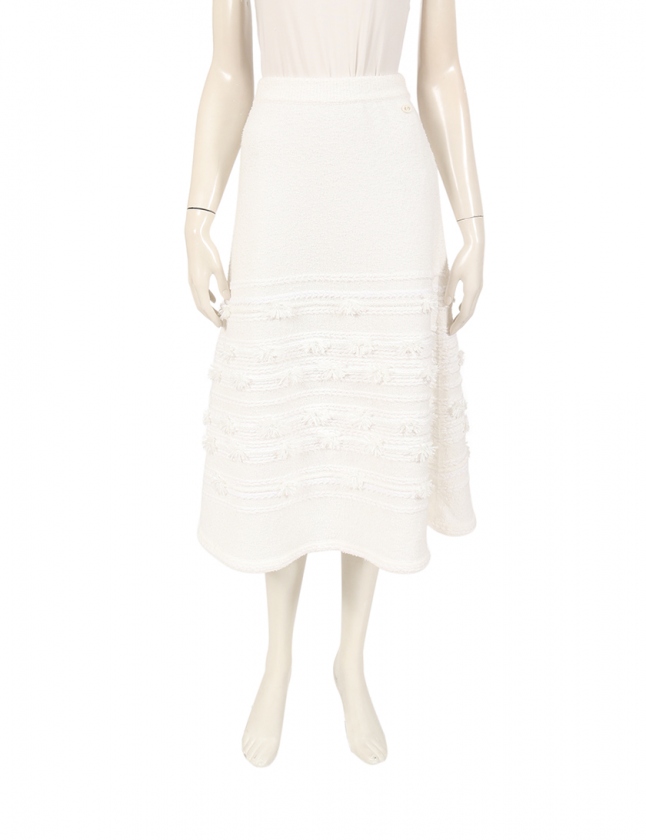 シャネル CHANEL フレアスカート パイル 白 34 ボトムス XS P60743  