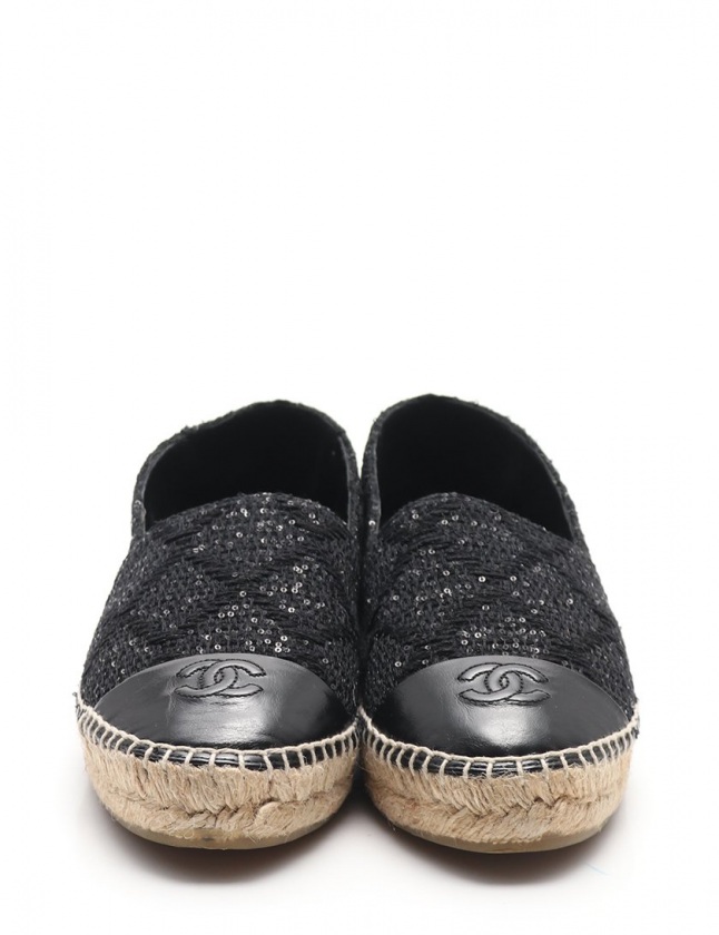 シャネル CHANEL スリッポン エスパドリーユ ココマーク 黒 39 