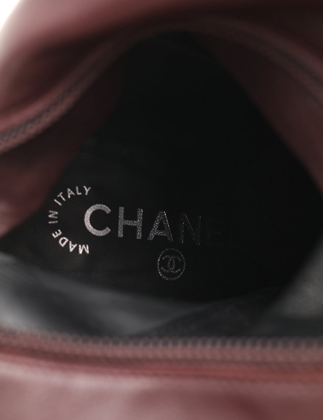 シャネル CHANEL ロングブーツ ココマーク チェーンデザイン ボルドー 
