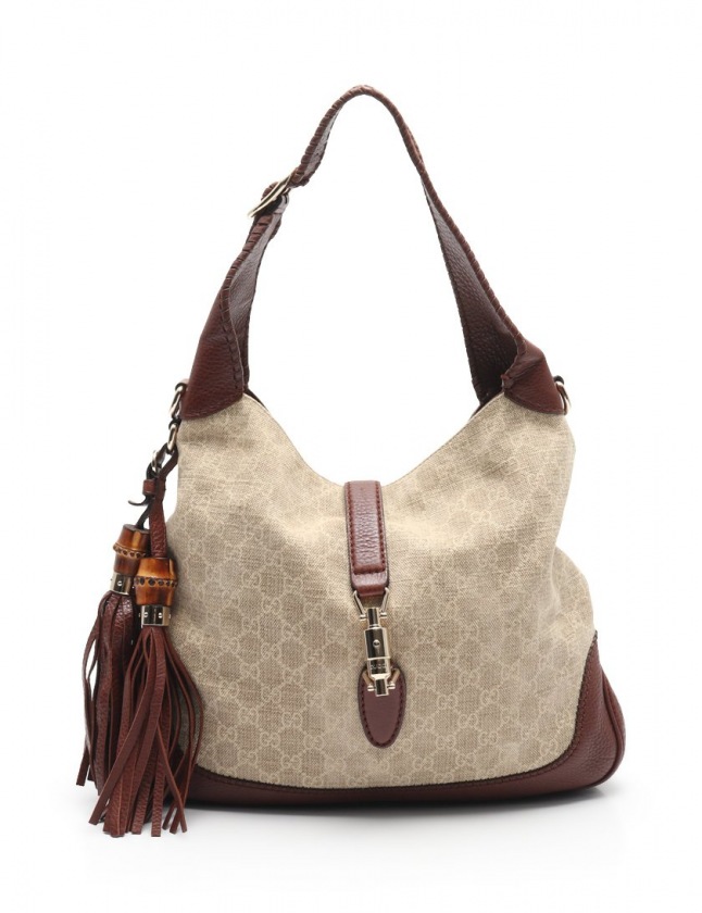 GUCCI ニュージャッキー ショルダーバッグ キャンバス レザー ベージュ