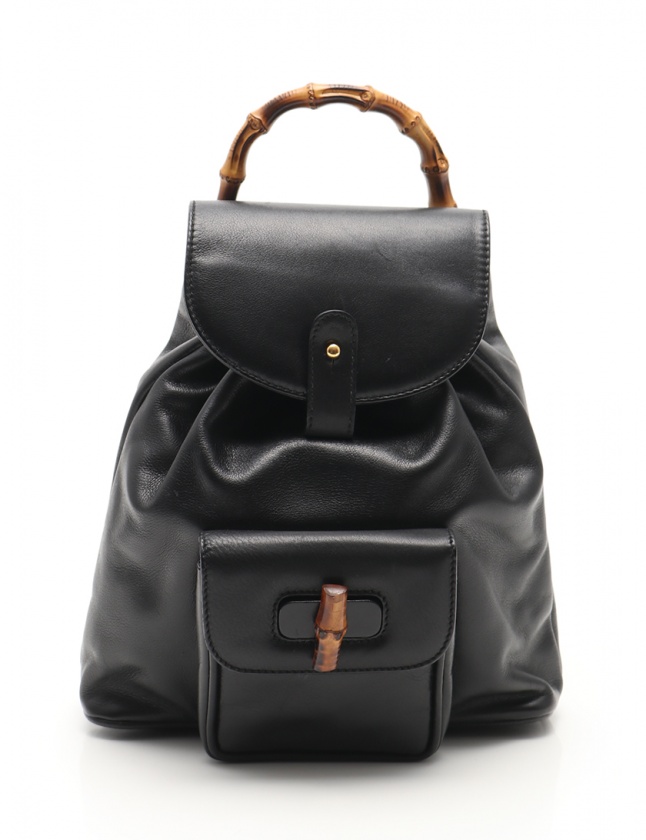 GUCCI ブラックレザー バンブーハンドルリュック グッチ GUCCI バックパック リュック バンブー 黒 003 1705 0030