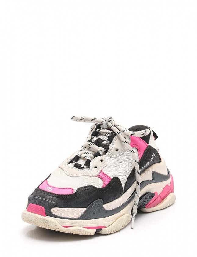 バレンシアガ Balenciaga スニーカー トリプルs 白 黒 ピンク 24 シューズ レザー ヴィンテージ加工 18ss Triple S レディース 114 ベクトルパーク
