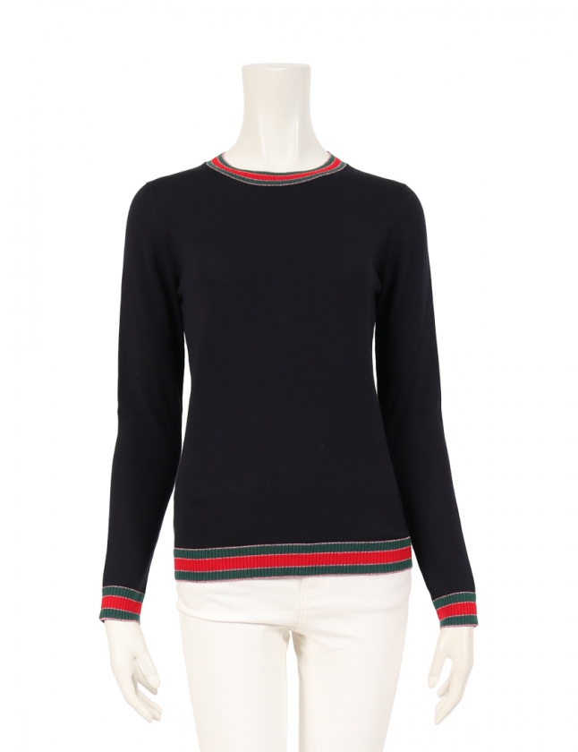 グッチ GUCCI ニット セーター ネイビー 緑 赤 S トップス 長袖 ライン  
