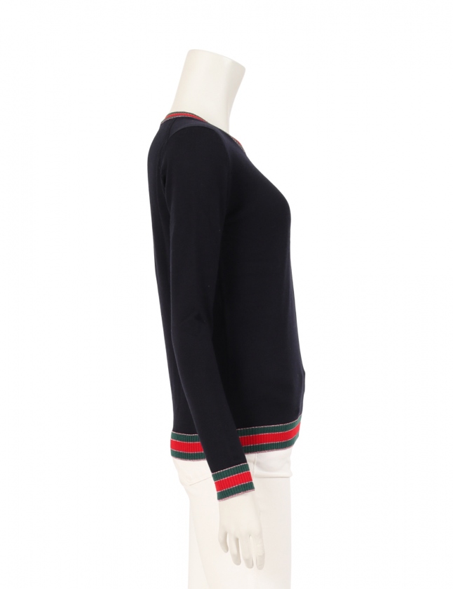 グッチ GUCCI ニット セーター ネイビー 緑 赤 S トップス 長袖 ライン 