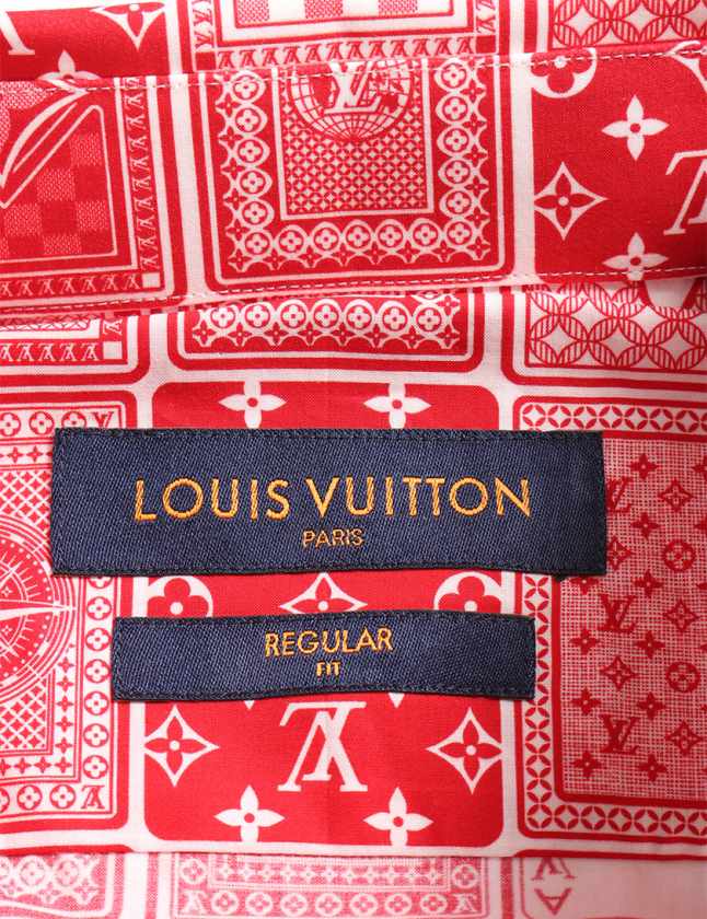 ルイヴィトン LOUIS VUITTON シャツ カジュアルシャツ 赤 白 XS 