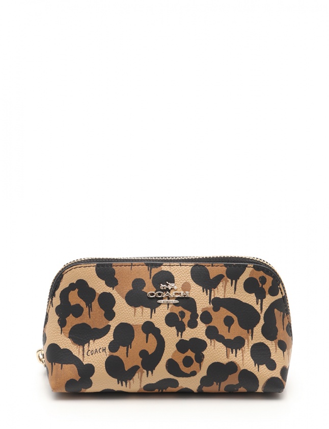 コーチ COACH ポーチ ベージュ マルチカラー 小物 レオパード柄 PVC
