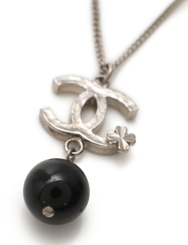 シャネル CHANEL ネックレス ココマーク シルバー 黒 アクセサリー 