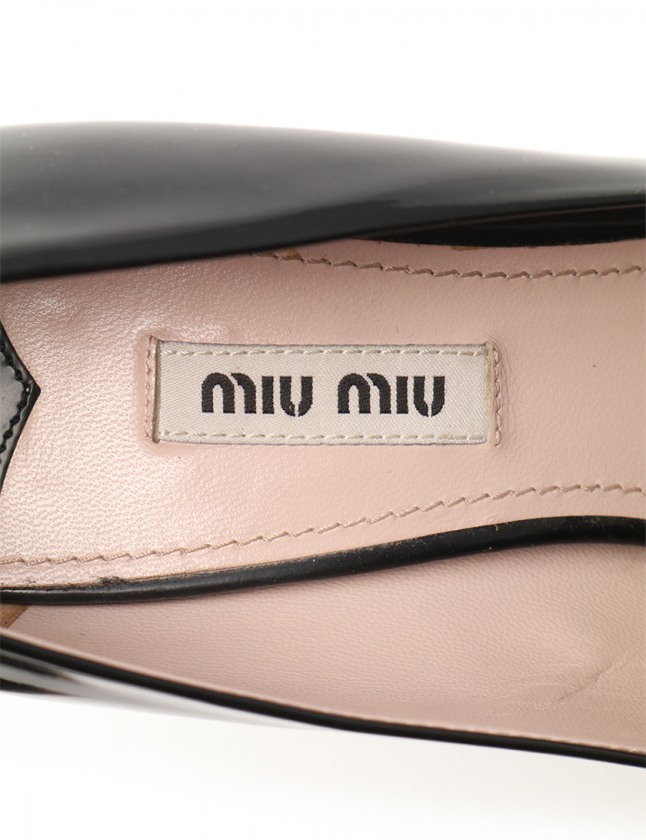 ミュウミュウ miumiu パンプス リボン ヒール 黒 38 シューズ 25cm
