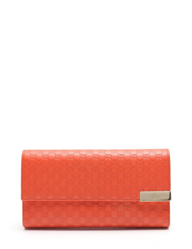 グッチ GUCCI 二つ折り長財布 マイクログッチシマ オレンジ 小物 