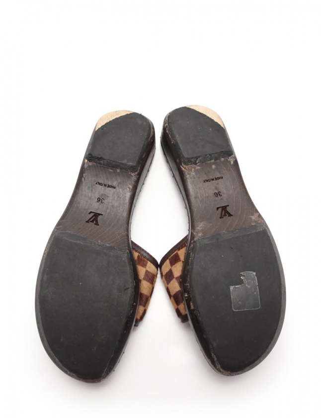 ルイヴィトン LOUIS VUITTON サンダル スリッパ ダミエ ベージュ 茶 