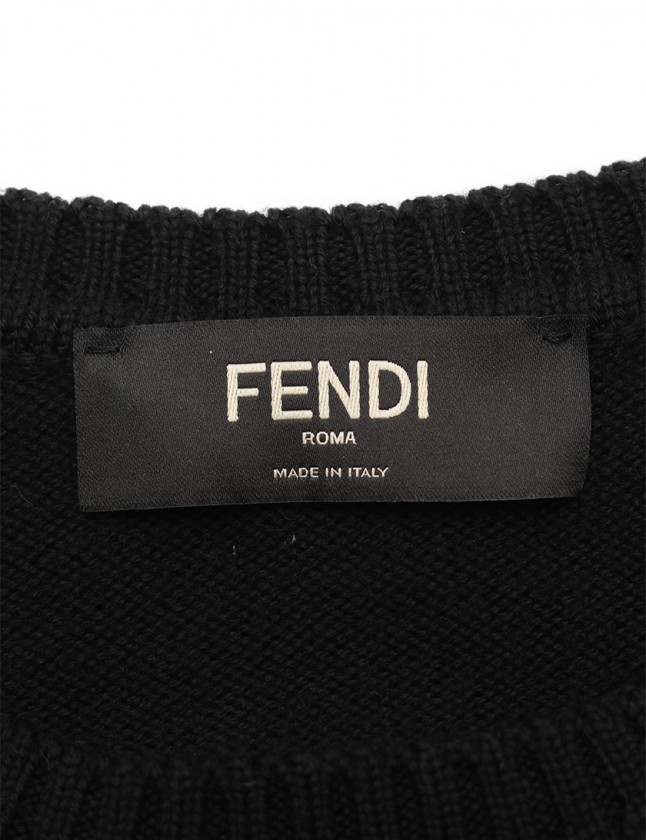 フェンディ FENDI ニット セーター 黒 48 トップス 長袖 刺繍 M FZY020 