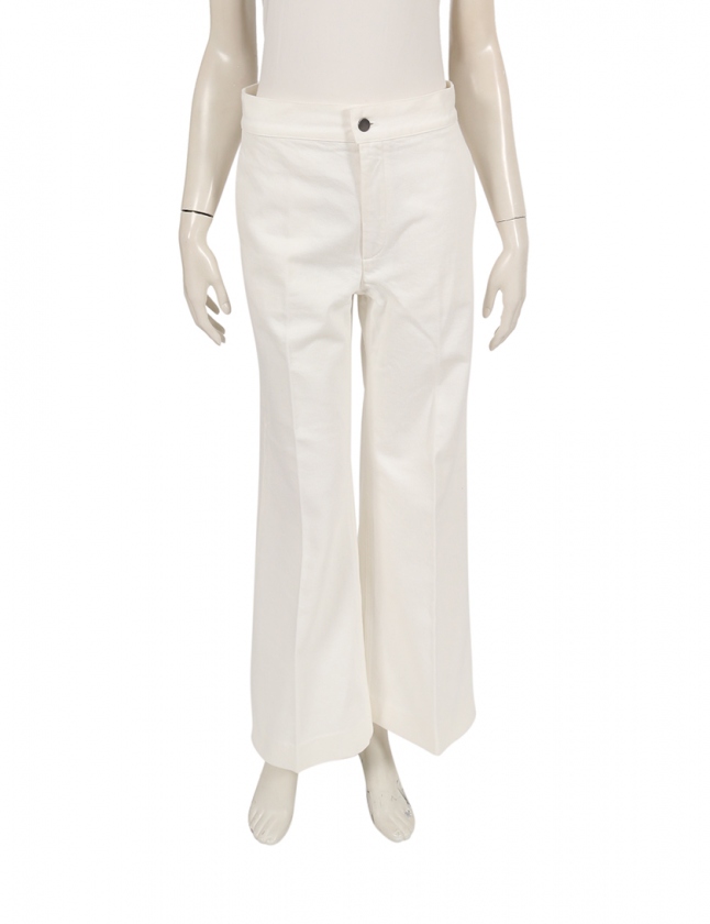 セリーヌ CELINE ワイドパンツ 白 36 ボトムス 無地 M コットン  