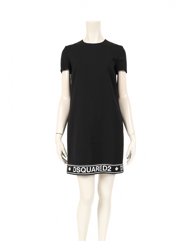ディースクエアード DSQUARED2 ワンピース 黒 白 38 半袖 ミニ丈 S 