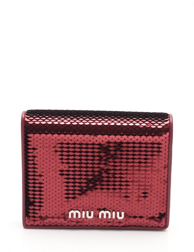 ミュウミュウ Miumiu 二つ折り財布 ボルドー 小物 スパンコール レザー レディース 114 ベクトルパーク
