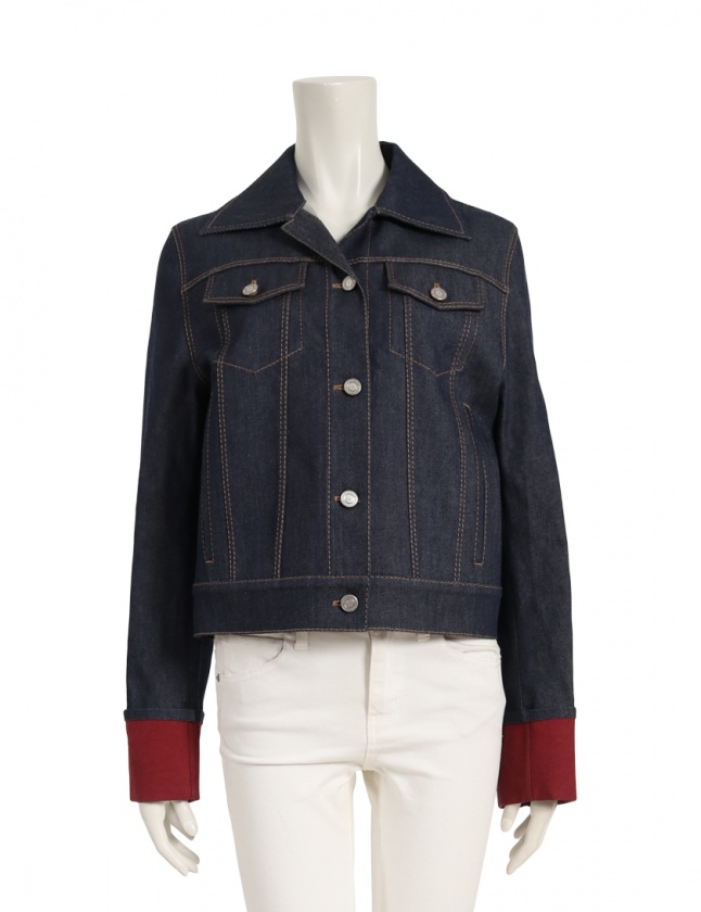 ボッテガヴェネタ BOTTEGA VENETA デニムジャケット ネイビー 赤 38  