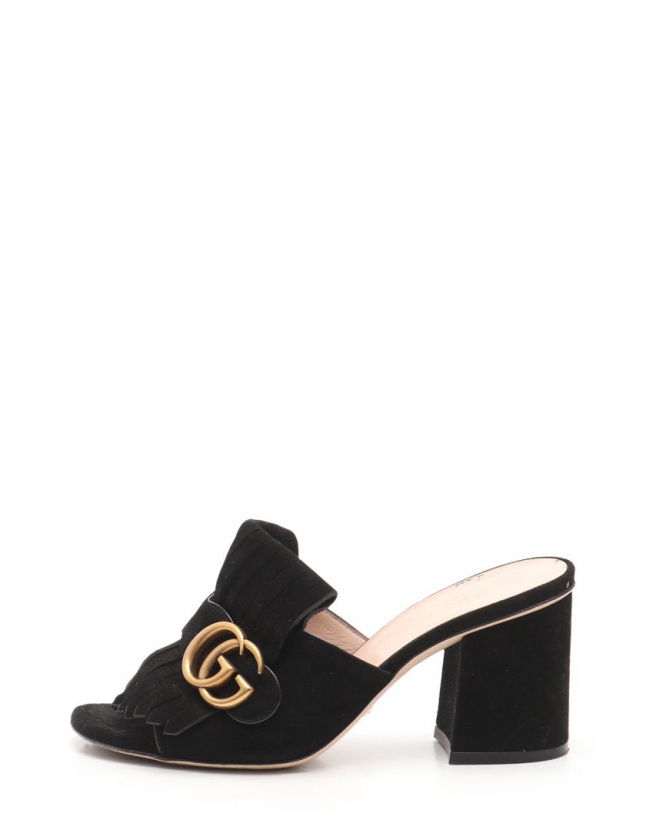グッチ GUCCI ミュールサンダル ヒール ダブルG GGマーモント 黒 35 