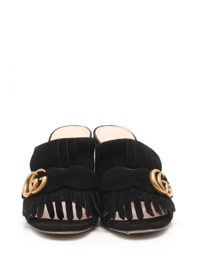 グッチ GUCCI ミュールサンダル ヒール ダブルG GGマーモント 黒 35 
