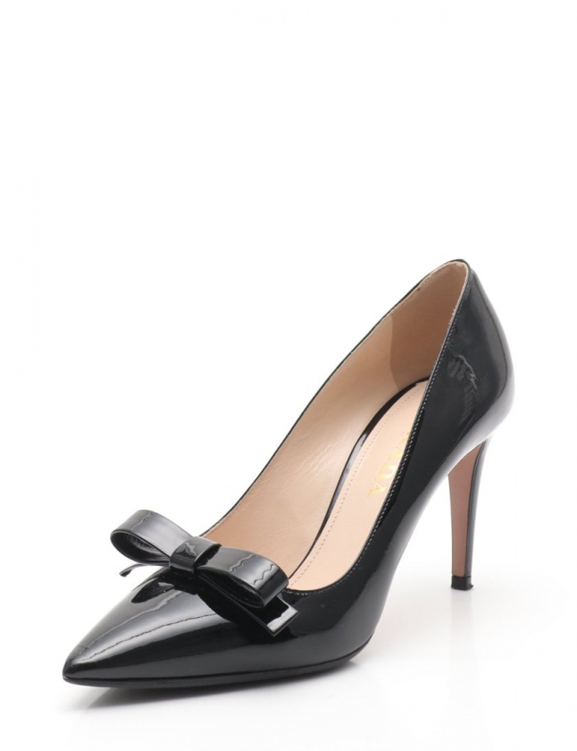 プラダ PRADA パンプス 黒 37.5 シューズ 24.5cm エナメルレザー 