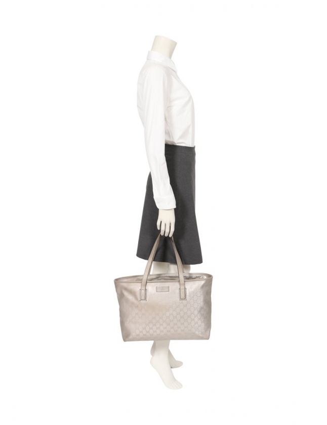 シルバー色14 ×19 グッチ GUCCI トートバッグ GGインプリメ シルバー 211137 PVC