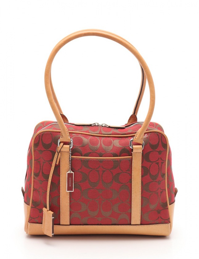 コーチ COACH ショルダーバッグ シグネチャー 赤 ダークブラウン 