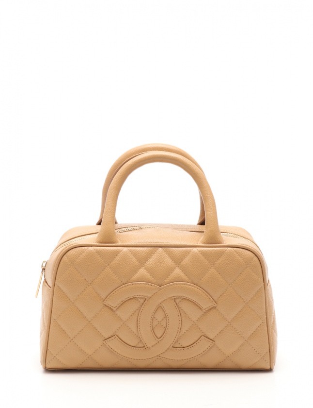 シャネル CHANEL ミニボストンバッグ ココマーク ベージュ キャビア 