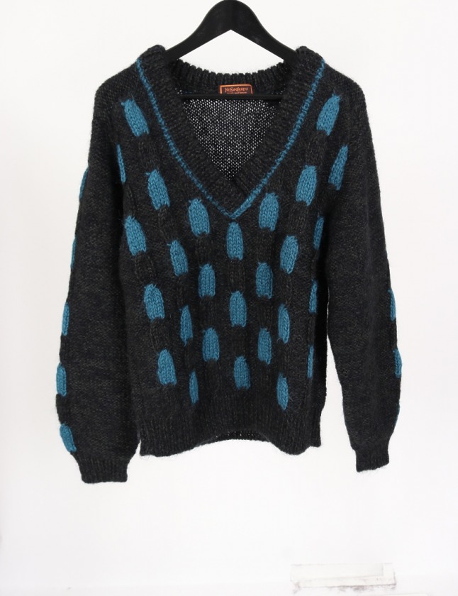 イヴサンローラン YVES SAINT LAURENT ニット ダークグレー 青 