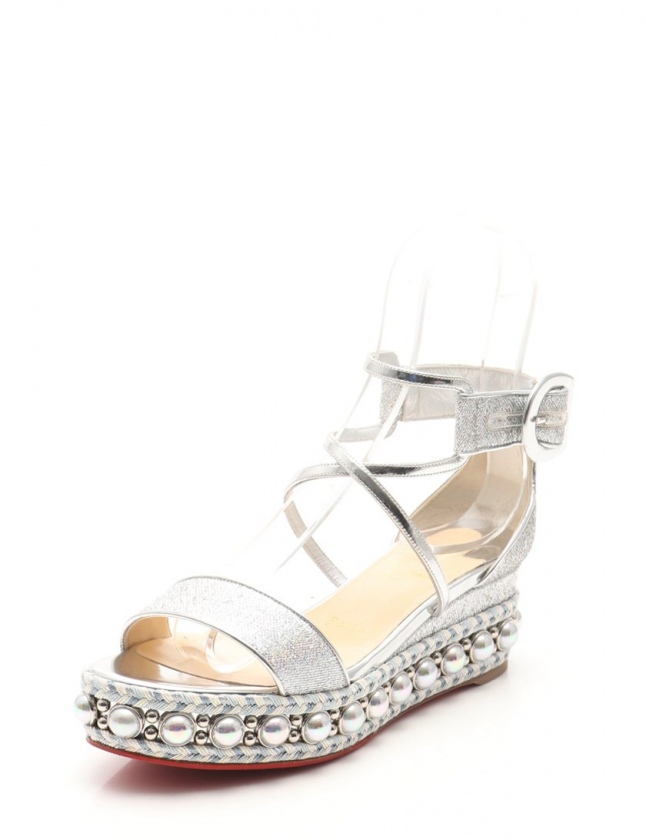 クリスチャンルブタン Christian louboutin サンダル シルバー 水色 36 