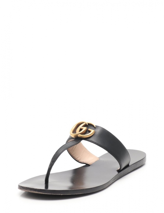 GUCCI グッチ GGマーモントレザーサンダル サイズ37 ブラック グッチ