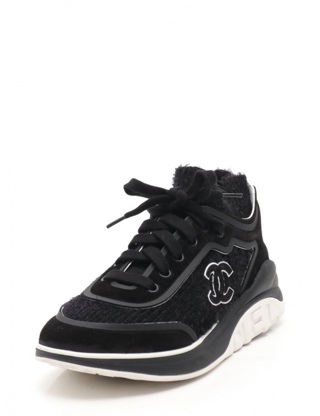 シャネル CHANEL ローカットスニーカー ココマーク 黒 ダークグレー 37  