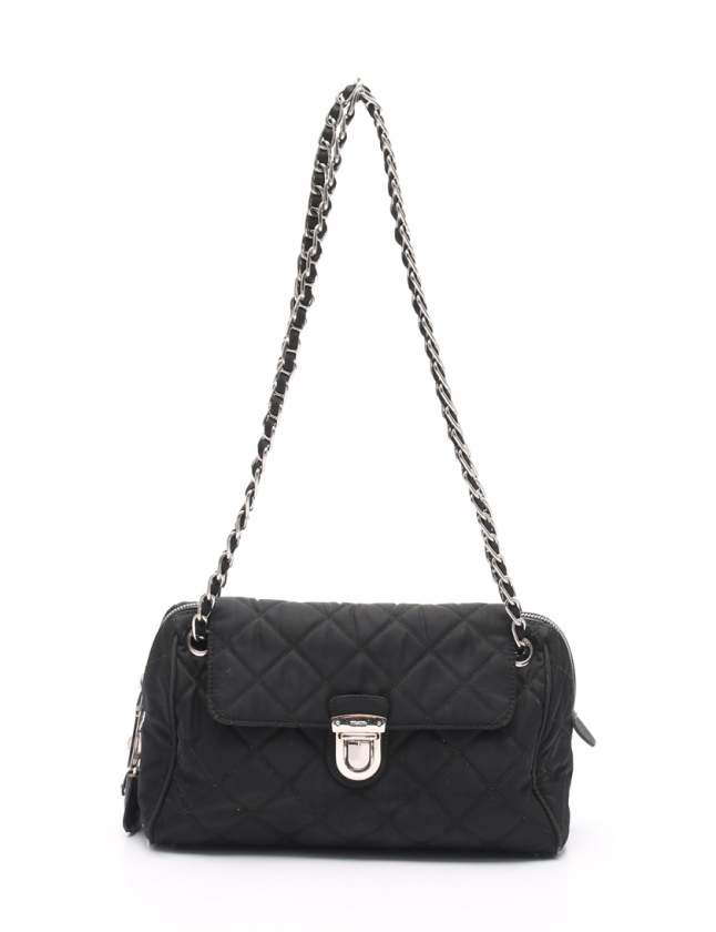 プラダ PRADA チェーンショルダーバッグ 黒 シルバー ナイロン レザー 