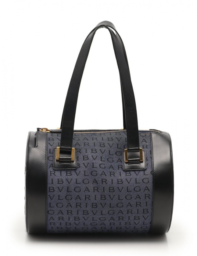 ブルガリ BVLGARI ショルダーバッグ ロゴマニア 青 黒 デニム レザー  