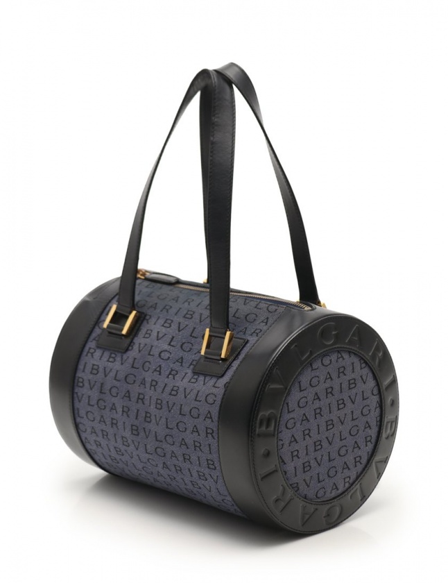ブルガリ BVLGARI ショルダーバッグ ロゴマニア 青 黒 デニム レザー  