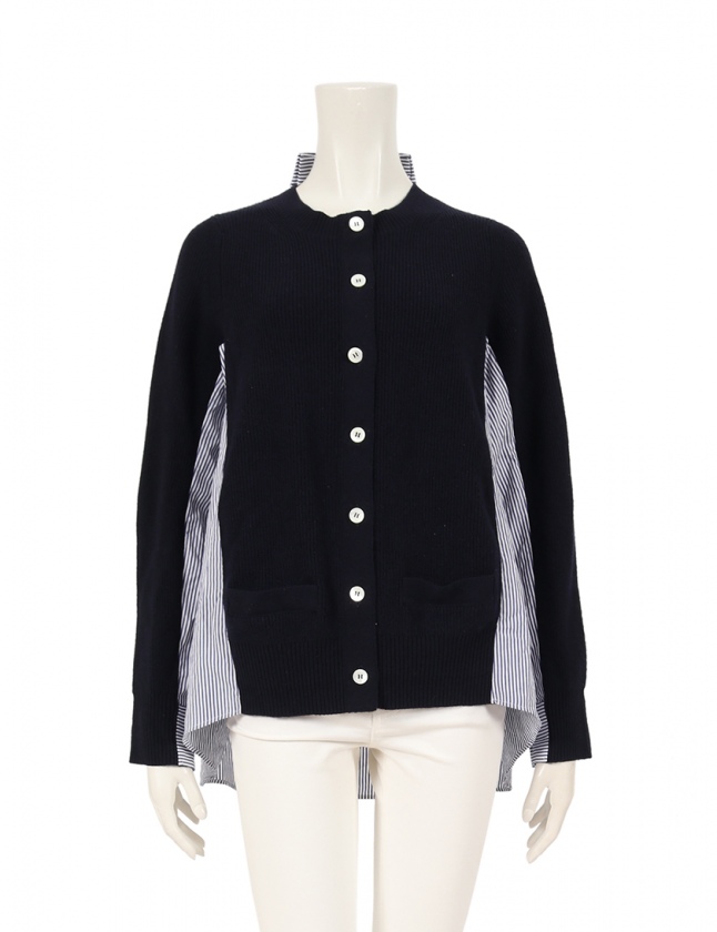サカイ sacai カーディガン ネイビー 青 白 1 トップス 長袖 
