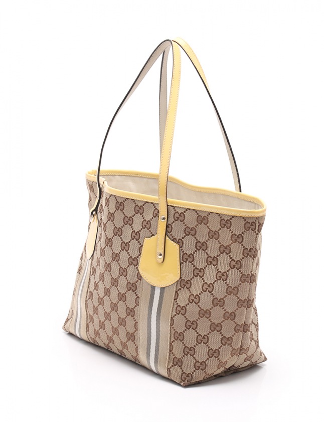 グッチ GUCCI トートバッグ GGキャンバス シェリーライン ベージュ 黄  