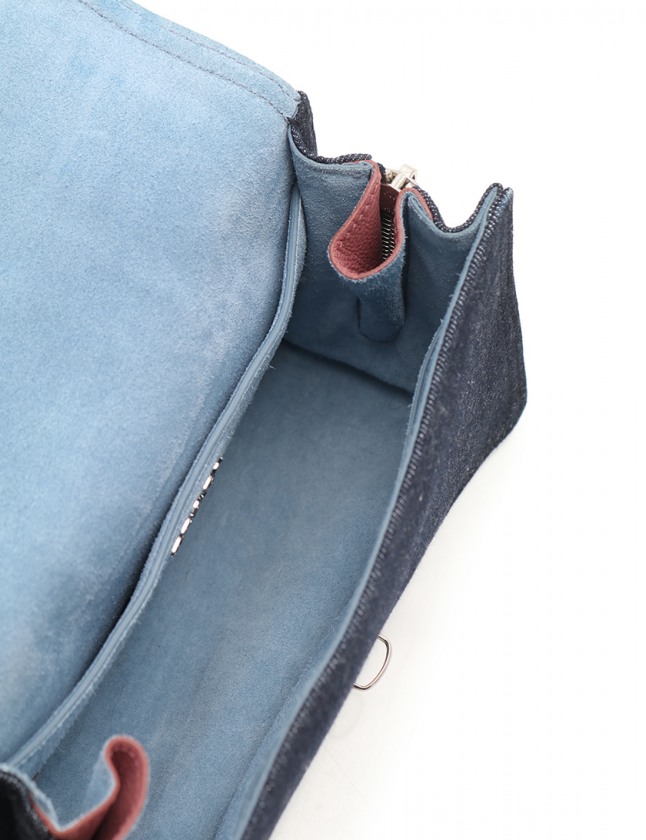 プラダ PRADA ショルダーバッグ 青 ピンク 1BD100 デニム レザー 2WAY 