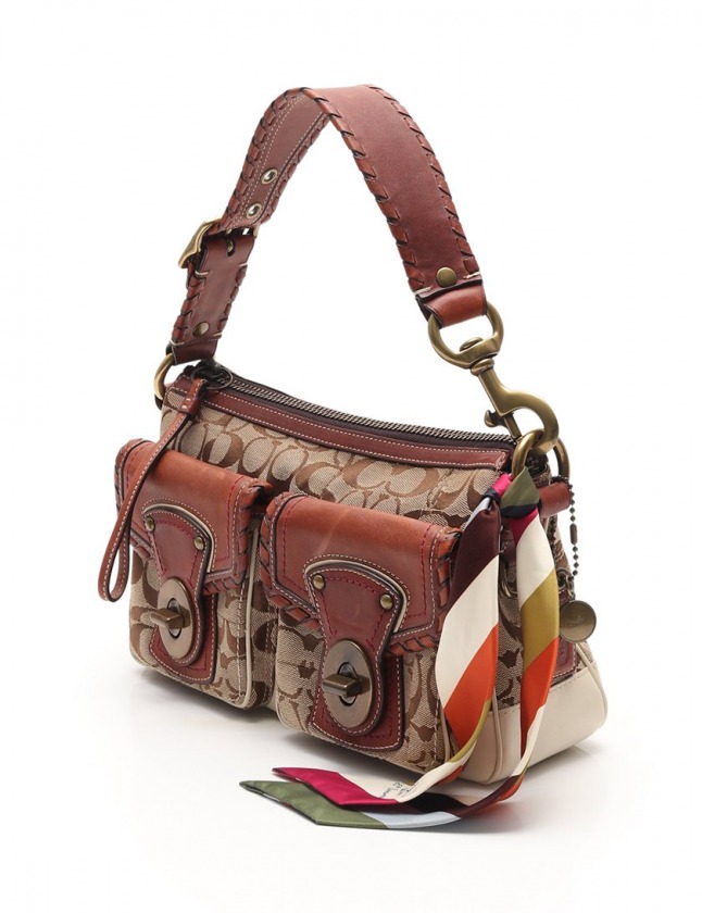 美品 正規品 コーチ COACH シグネチャー ショルダーバッグ キャンバス 茶 良品】COACH(コーチ)シグネチャー キャンバス ショルダーバッグ
