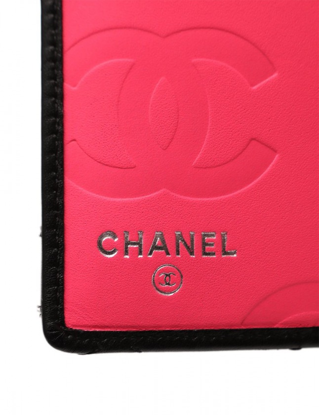 シャネル CHANEL 二つ折り長財布 カンボンライン 黒 小物 レザー 